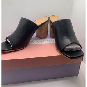 Lisa Vicky Black Leather Block Heel Mules Size 8 With Box